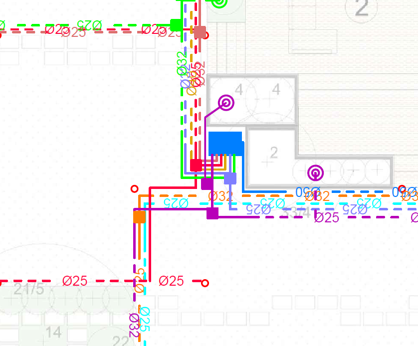Schemat prowadzenia rur w projekcie systemu nawadniania – dokumentacja wykonawcza